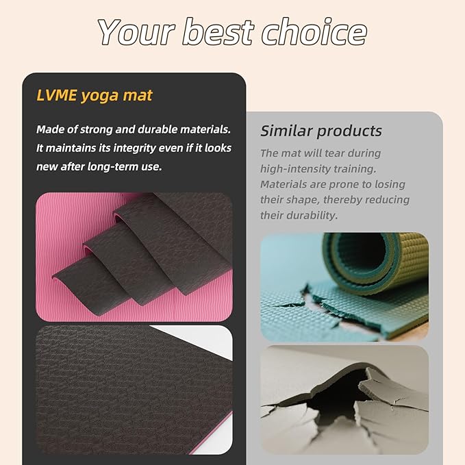 Yoga Mat Non Slip, Anti-Tear 1/4 Thick TPE Yoga Mats for Women and Men, 72"x24" Exercise & Fitness Mat with Carrying Strap, Workout Mats for Yoga, Pilates and Floor Exercise