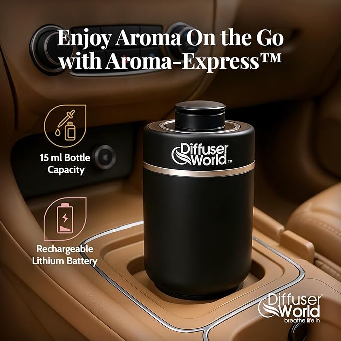 600 Sq Ft Waterless Diffuser for Essential Oils, Aroma Express Black Portable Aroma Atomizer for Room Fragrance, Home Scent Machine, Air Aromatherapy