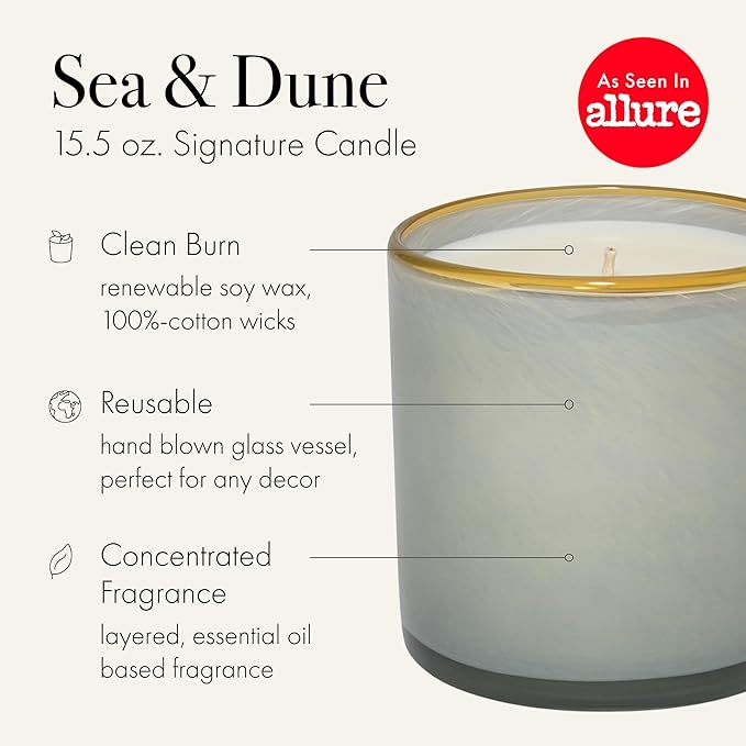 LAFCO New York Signature Candle, Sea & Dune - 15.5 oz, 2 Pack - 90-Hour Burn Time - Reusable, Hand Blown Glass Vessel - Made in The USA