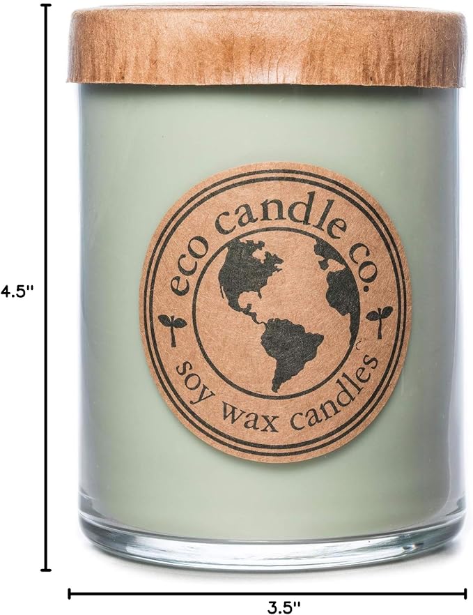 ECO CANDLE CO. Recycled Candle, Eucalyptus Sage, 18 oz. Double Wick - Scents Of Eucalyptus, Sandalwood, Rosemary, & Sage - 100% Soy Wax, No Lead, Kraft Paper Label & Lid, Hand Poured, Midwest Soybeans