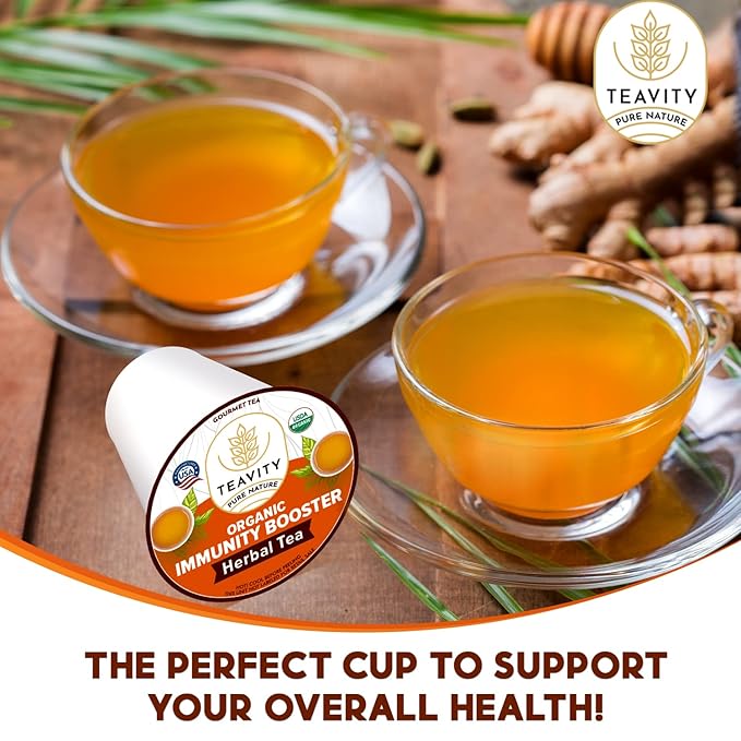 Organic Ginger Tea Pod with Echinacea, Turmeric, and Licorice for Keurig, Decaf by Teavity (24 Tea Pods)