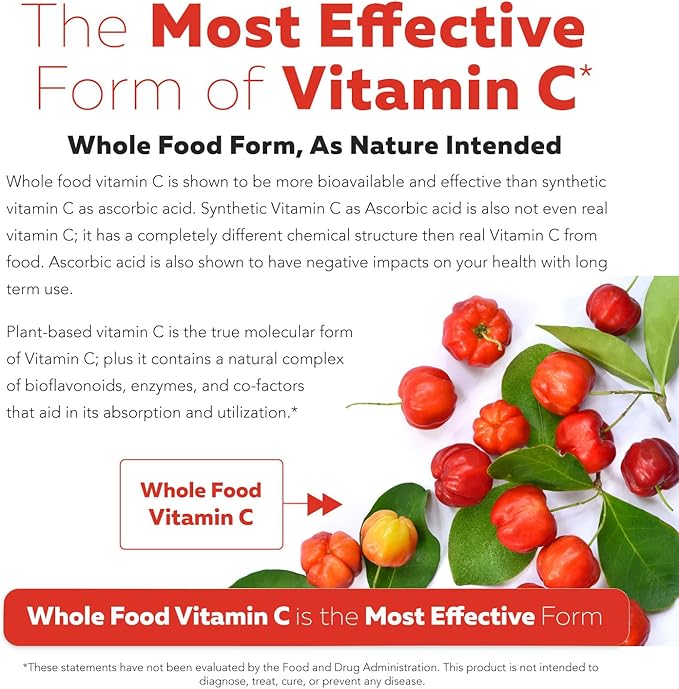 Organic Vitamin C Liquid - 250 mg | Whole Food Vitamin C Supplement from Fruit Plus Absorption Cofactors, Rutin & Citrus Bioflavonoids - Immune & Antioxidant Support, Total Health (96 Servings)