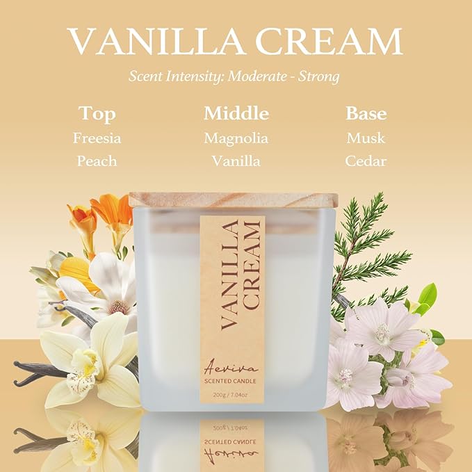 Scented Candle, 7.04 oz Vanilla Cream Aromatherapy Candle, Natural Soy Wax with Wooden Wick, Candles for Home, 45 Hours Burn Time, Scented Jar Candle Gifts