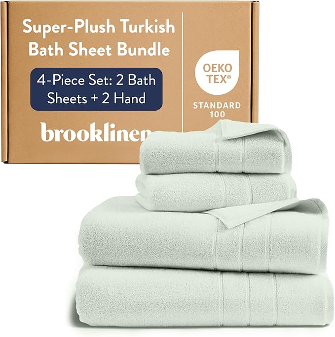 Brooklinen Super-Plush Bath Sheet and Hand Towel Set - 2 Bath Sheets 2 Hand Towels - Cotton, Highly Absorbent (Aloe)