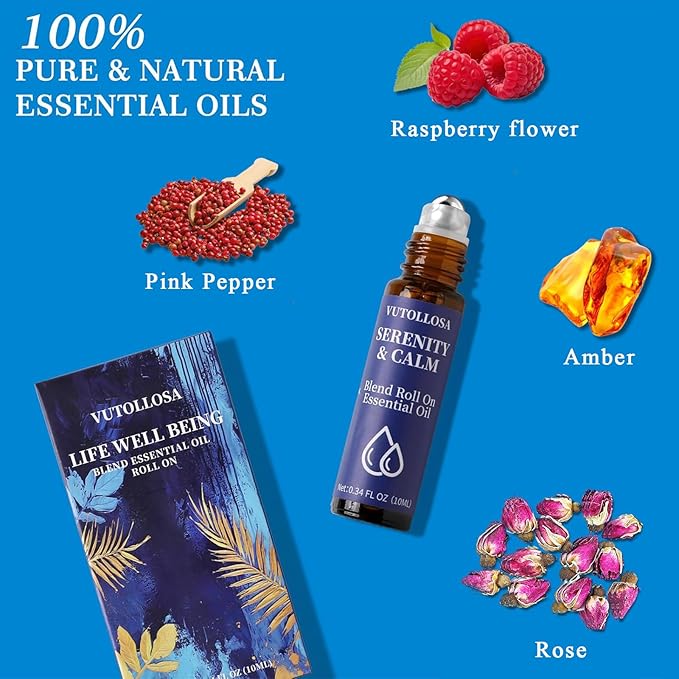 2-Pack Serenity & Calm Essential Oil Roll On | Pure Natural Essential Oil Blend | Self Care, Relaxation & Travel Gifts for Women, Teachers & Colleagues | VUTOLLOSA