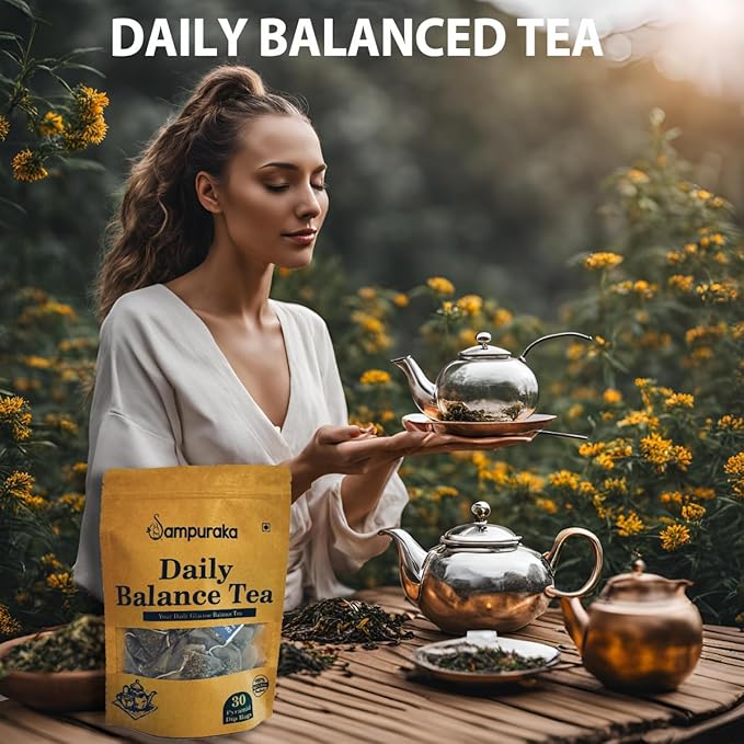 Daily Balance Tea - Natural Herbal Tea with Moringa, Gymnema, Jamun seeds, Cassia, Fenugreek, Guava leaves, Cinnamon - 30 Pyramid Tea Bags (3)