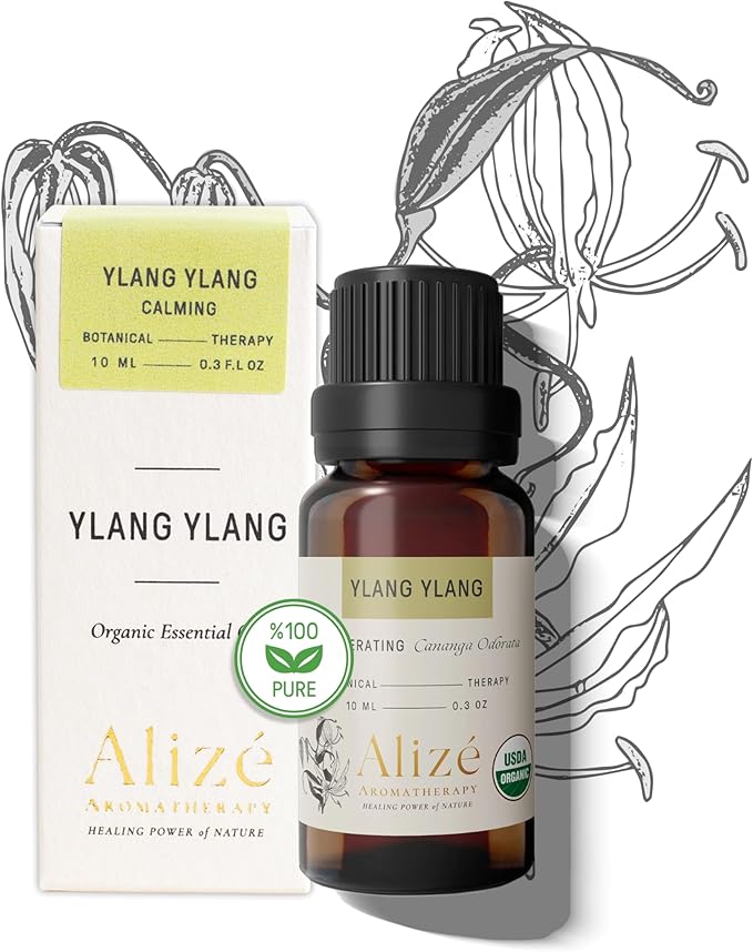 Ylang Ylang Essential Oil, USDA Certified Organic 100% Natural & Pure Essential Oils for Diffusers for Home, Aromatherapy Oils, Diffuser Oils Scents, Soothing 10ml-0.33 fl oz