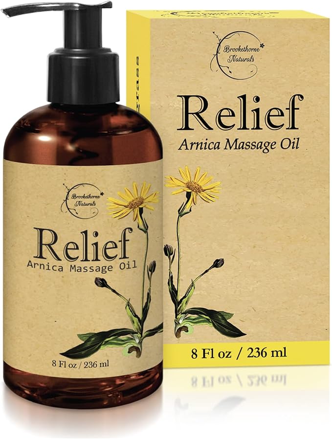 Relief Arnica Massage Oil – Great for Sports & Athletic Therapeutic Massage – All Natural - Arnica Montana for Sore Muscle Relief. Contains Sweet Almond, Jojoba, Grapeseed & Essential Oils 8oz