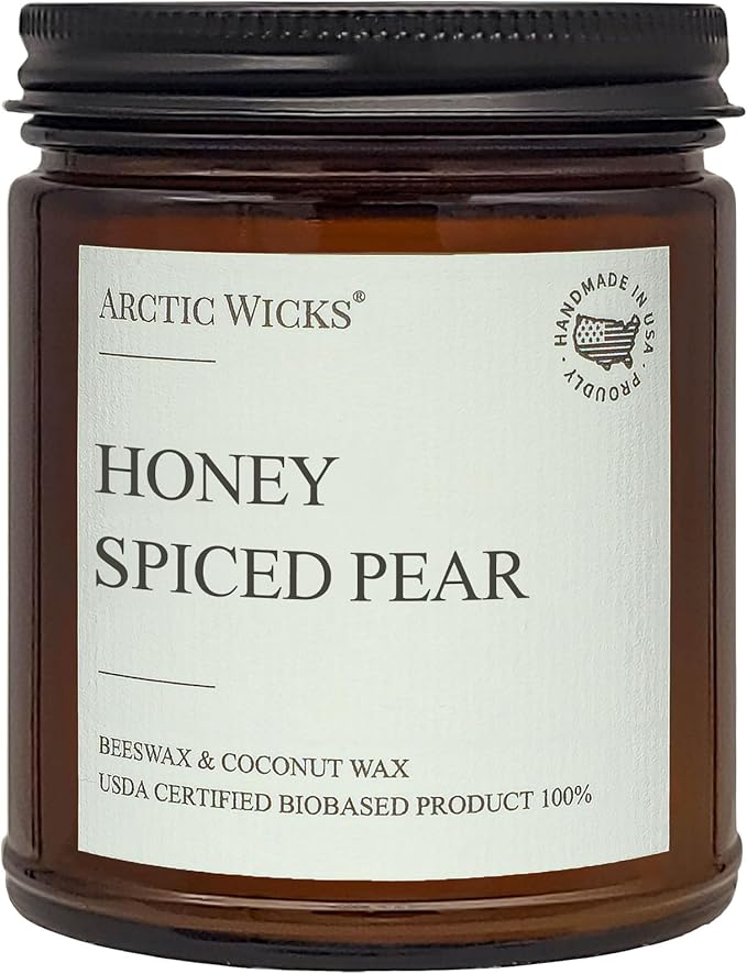 Arctic Wicks 3 Pack Fall Candles Honey Spiced Pear, Pumpkin Spice Latte, Apple Macintosh | Coconut Beeswax Candles | 9oz Amber Jar | Farmhouse Non-Toxic Clean Burn 100% USDA Certified Biobased