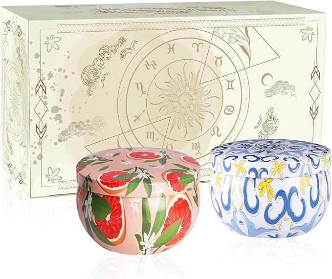 2 Pack Home Scented Candle, Grapefruit and Pine Scented Candles Ladies Gift Set, Soy Wax, Long Burning and Tin Candles, Birthday, Mother's Day, Anniversary.