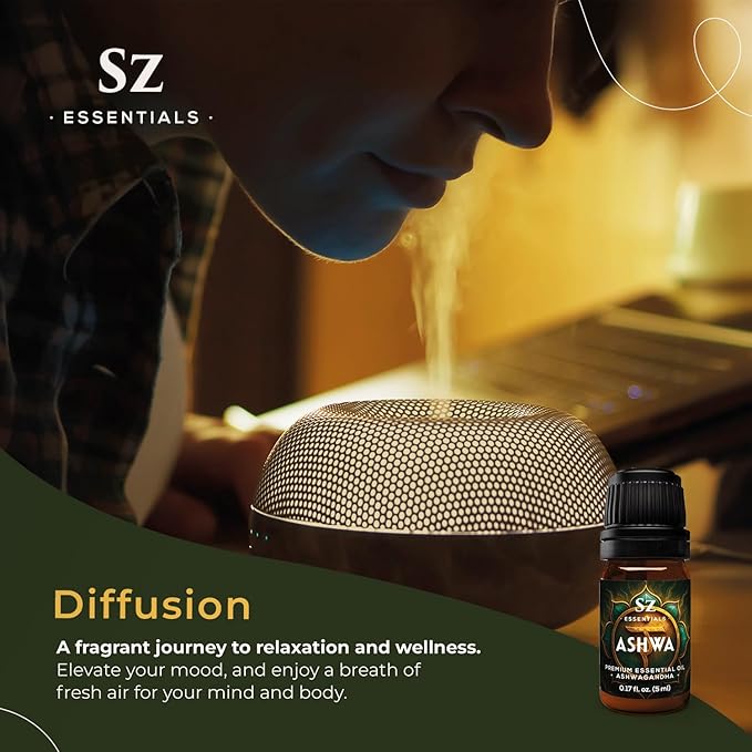 Ashwagandha Essential Oil, 100% Pure and Natural - Undiluted, Steam Distilled from Withania Somnifera - Woody & Earthy Scent with Nutty Overtones - Therapeutic Grade & Vegan - 0.17oz