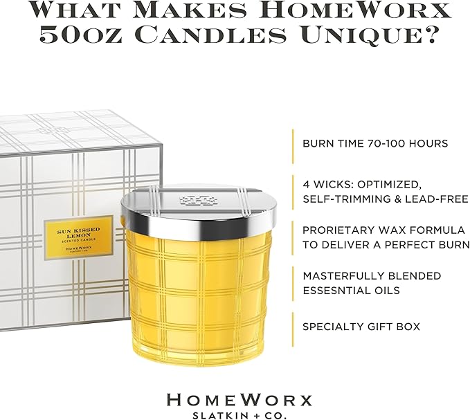HomeWorx 50 oz. 4-Wick Limoncello Cupcake Luxe Glass Candle | Jumbo Premium Candle by Slatkin + Co. | 90+ Hours of Burn with Gift Box