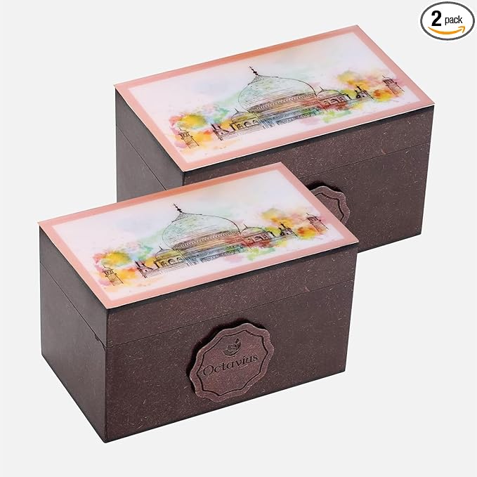 Octavius Assorted Tea Gift Set | 6 Flavored Black & Green Teas | 30 Premium Teabags in Each Box | Wooden Tea Sampler with Taj Mahal Design | Luxury Tea Gift Box | Pack of 2