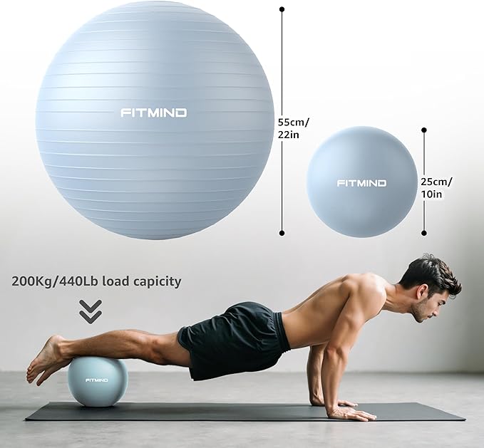 FITMIND Exercise Balls Set 22-30 Inch & 9 Inch, Small Pilates Ball with Pump, Pregnancy Ball for Women, Yoga Balls for Exercise, Small Exercise Ball for Between Knees, Stability, Physio