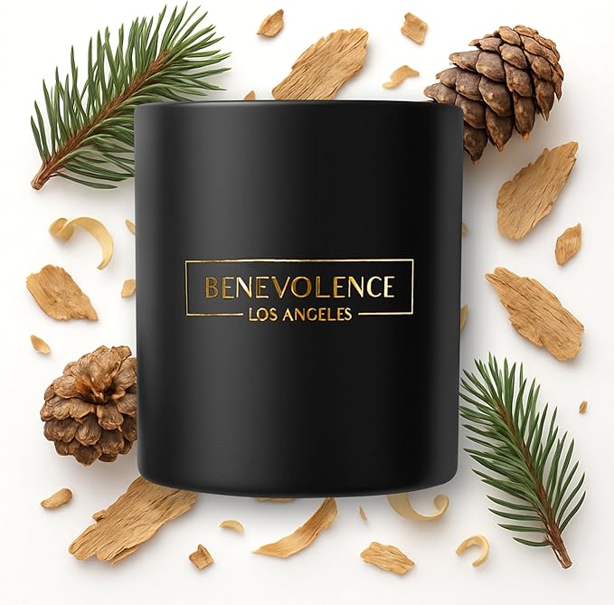 Benevolence LA Pine Scented Candle | Soy Christmas Candles, Black Candle for Home | Holiday Candles Gifts for Women and Men | Home Fragrance | Aromatherapy | Bathroom Freshener | 8oz, 45 Hour Burn
