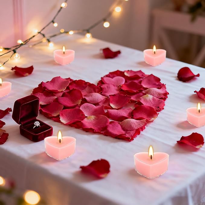 50 PCS Heart Shaped Tea Light Candles, Rose Scented 4-Hour Burn Smokeless Tealights for Valentine's Day, Wedding Anniversary, Proposal，Romantic Decorations