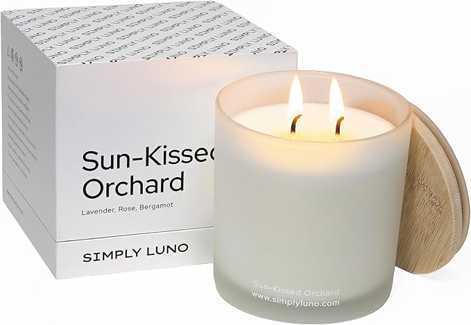 Sun-Kissed Orchard – Lavender & Rose Scented Candle Large 14oz Soy Wax– Eco Friendly & Long Lasting – 50+ Hour Burn – Reusable Jar & Bamboo Lid – Luxury Gift Box for Women