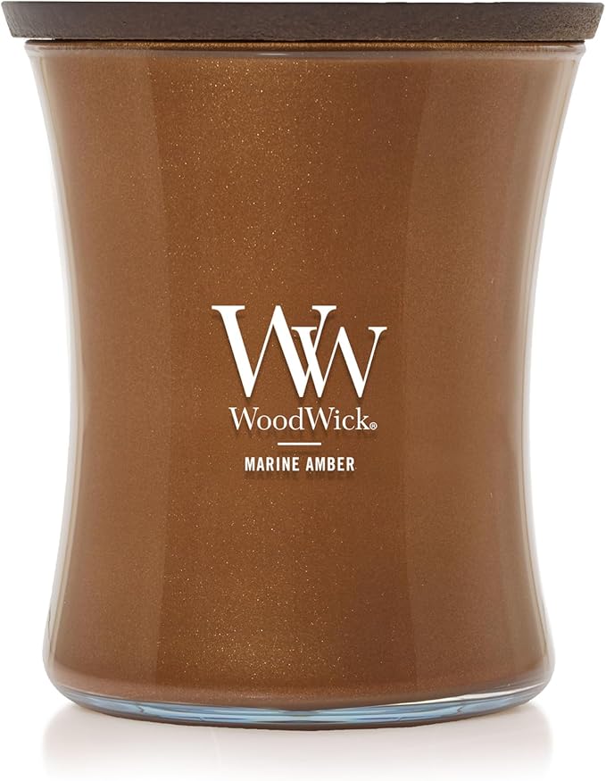 WoodWick Marine Amber Holiday Candle Gifts for Women and Men, 9.7 oz Precious Metals Collection with Crackling Wick
