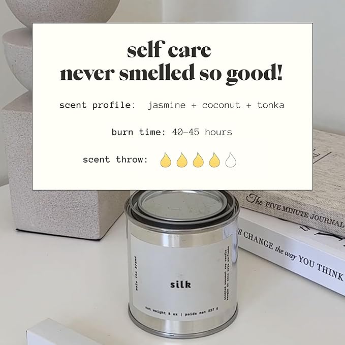 MALA Scented Silk Tonka Bean Jasmine & Coconut Candle for Home – Aromatherapy Scented Candle – Vegan Soy – 45 Hour Clean Burn – Organic Non Toxic Candles – Cozy Room Decor – 6.8 oz