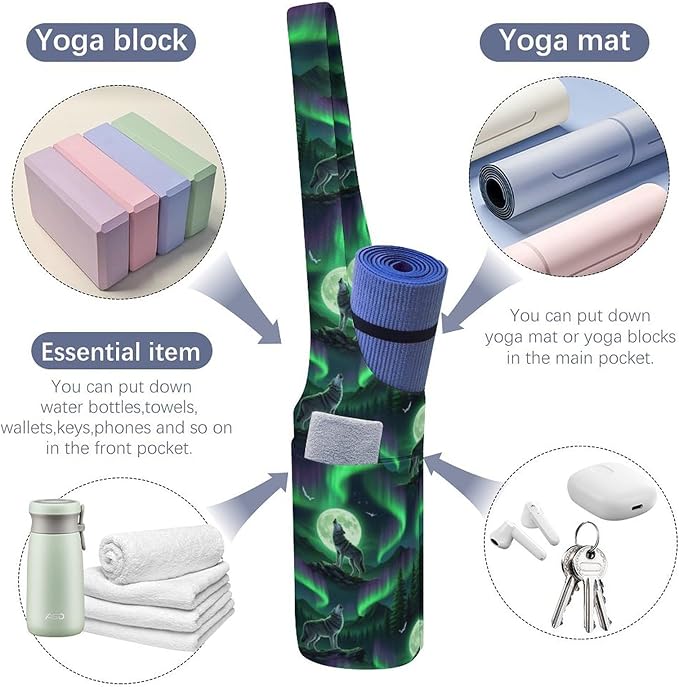 Aiyoolee Yoga Mat Bags, Large Tote Yoga Mat Carrier Holder with Water Bottle Pocket, Adjustable Shoulder Strap Storage Bag