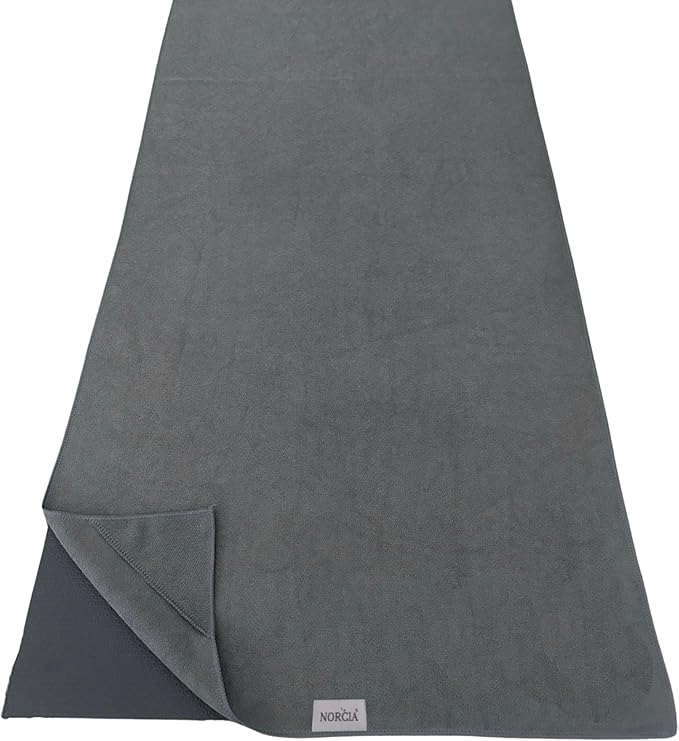 NORCIA Non Slip Yoga Towel with Corner Pockets, Mat-Sized 24"x72", 100% Microfiber Sweat Absorbent, Perfect for Hot Yoga, Bikram, Pilates and More (Grey)