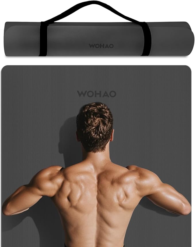 WOHAO Extra Wide & Thick 8mm Yoga Mat, 72"x31.5" Large Non Slip Exercise Mat, Premium POE Material for Superior Cushioning & Stability, with Strap for Home Gym, Pilates