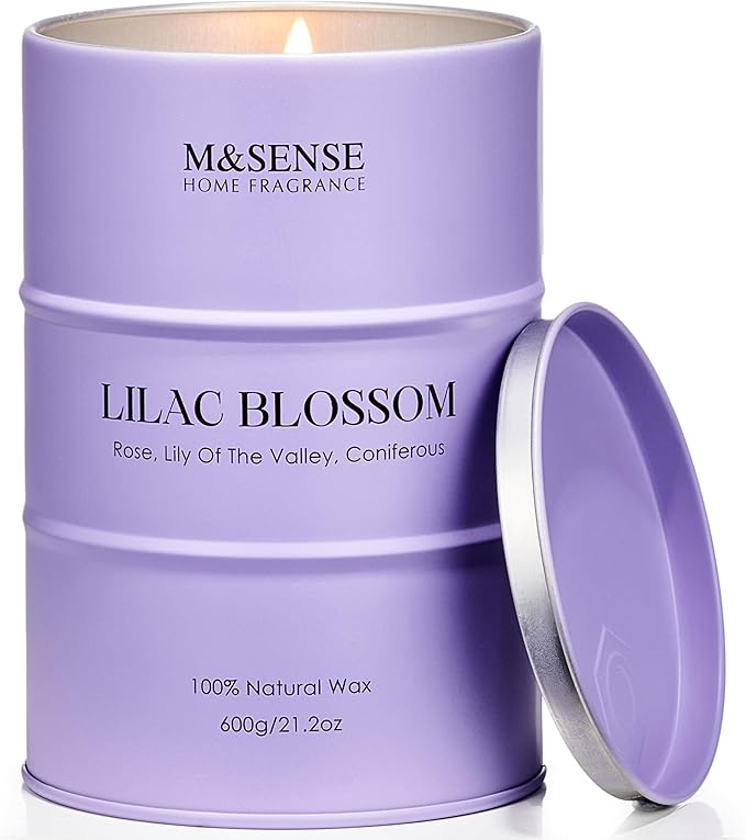 M&SENSE Lilac Blossom Soy Candles for Home Scented, 21.2oz 120 Hour Long Burning Large Aromatherapy Candle for Stress Relief Meditation Yoga Relaxing SPA, Housewarming Gifts for Women
