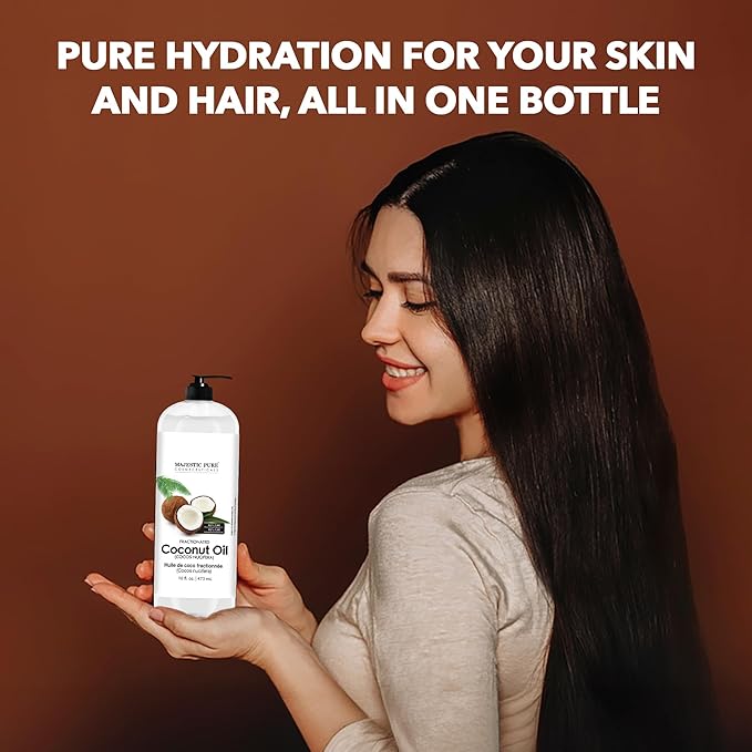 Majestic Pure Fractionated Coconut Oil - Relaxing Massage Oil, Liquid Carrier Oil for Diluting Essential Oils - Skin, Lip, Body & Hair Oil Moisturizer & Softener - 16 fl oz