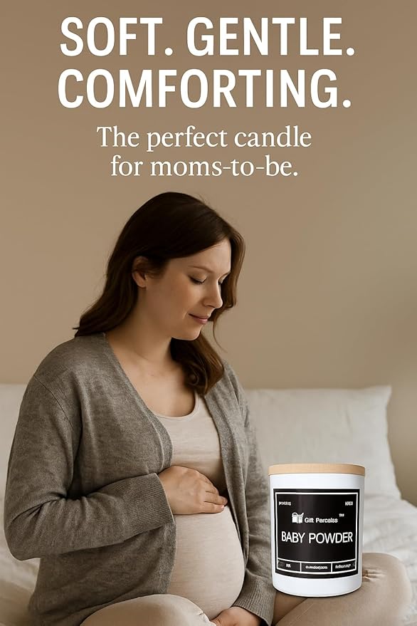 Baby Powder Soy Candle by Gift Paradise – 7 oz Wooden Wick, Nostalgic Fresh Scent, Non-Toxic Clean Burn, Amber Glass Jar, Handmade Gift for Home, Baby Shower, or Relaxation