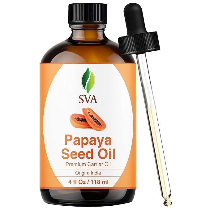 SVA Papaya Seed Oil - 4 Fl Oz – 100% Natural Cold Pressed Papaya Oil - for Face, Skin Care, Hair Care, Scalp Massage & Body Massage – Carrier Oil with Dropper