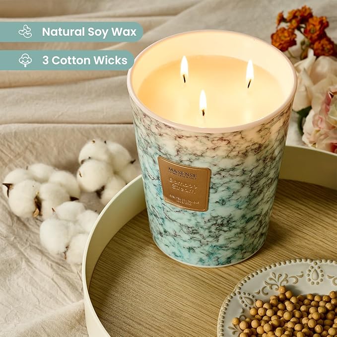 M&SENSE Extra Large Candle 35oz 150H BambooStream Scented Candle,3 Wick Highly Scented Jar Candle, XL Candles Gift for Stress Relief, Meditation, Yoga