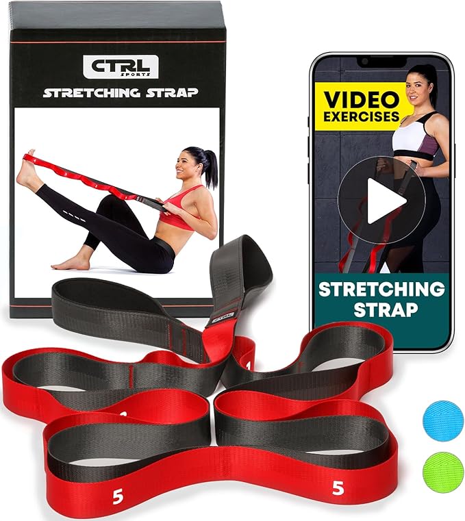 Stretching Strap with Loops - Non Elastic Stretch Band for Physical Therapy, Yoga Strap for Stretching Equipment, Stretch Bands for Exercise and Flexibility - Fascia, Hamstring & Leg Stretcher Belt