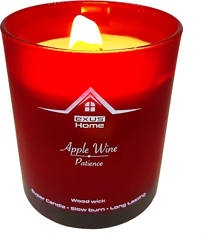Exus Hand Crafted, Soy Wax, Wood Wick, Aromatic Candle. Non-Toxic (Apple Wine/Patience)