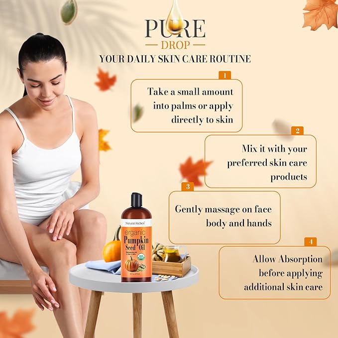 Natural Riches Pumpkin Seed Oil USDA Certified Organic Moisturizer 16oz Pure and Natural Carrier Oil Unrefined, Cold Pressed, Face, Hair, Body & Skin Care Eyelashes,