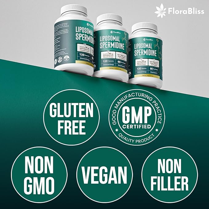 FloraBliss 35mg Spermidine Supplement from Chlorella with Thiamin, Zinc, Biotin, & Vitamin C | 120 Capsules | Gluten-Free for Cellular Renewal, Healthy Aging & Vitality Support | 60-Day Supply