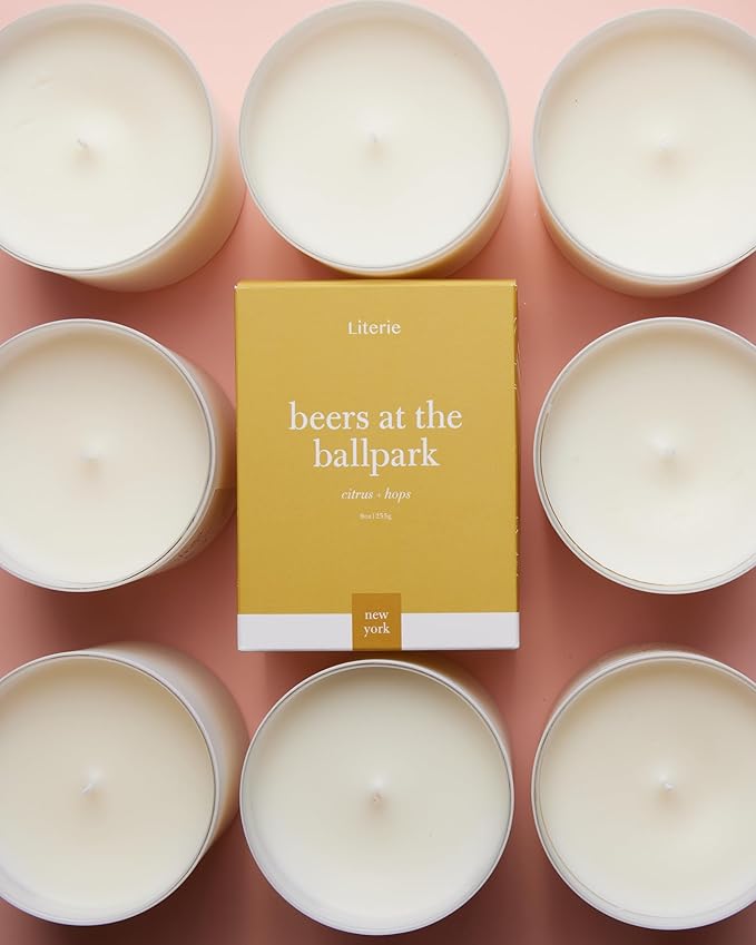 Literie NYC Inspired Scented Candle: Beers at The Ballpark - Citrus & Hops Scent, 9oz, 50 Hour Burn, Vegan Soy & Coconut Blend Candle for Home Decor, Gift for Women & Men