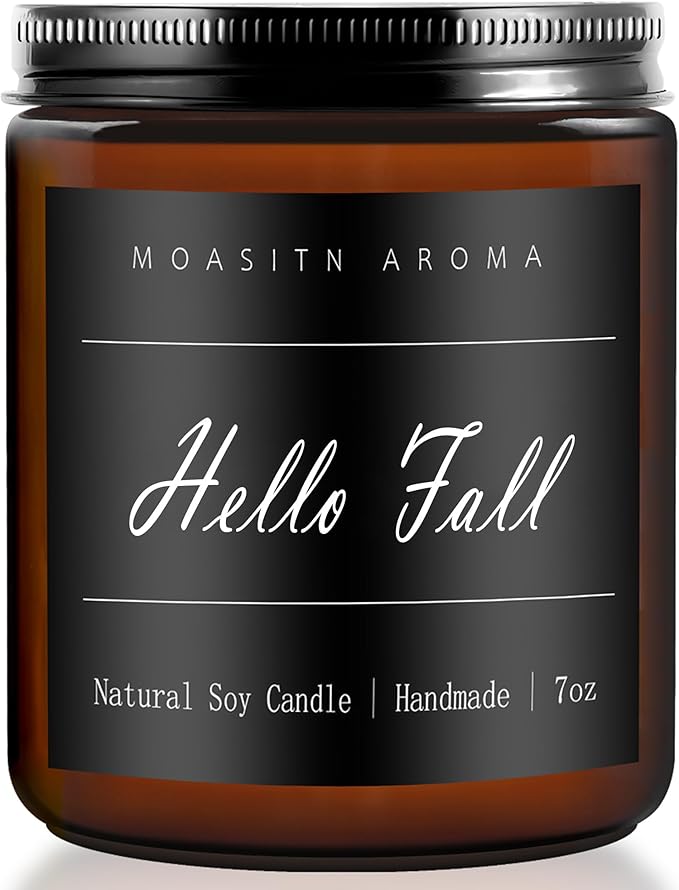 MOASITN Hello Fall Scented Candles for Home| Natural Soy Fall Candle| Handmade Long Lasting Aromatherapy Candle| Jar Candel Gift for Women,Men| as Halloween,Birthday,Relaxing Gifts| 7oz