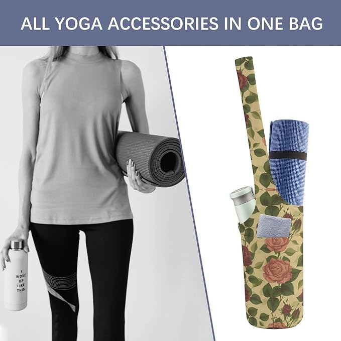 KKdskkds Vintage RoseYoga Mat Bag Large Opening Long Tote Yoga Mat with Pocket Fit Most Size Mats