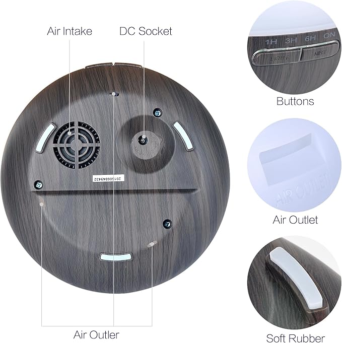 Aroma Essential Oil Diffuser, 400ml Ultrasonic Cool Mist Humidifier with Waterless Auto Shut-Off and Cleaning Kit for Home, Yoga, Office, Spa, Bedroom, Baby Room - Wood Grain