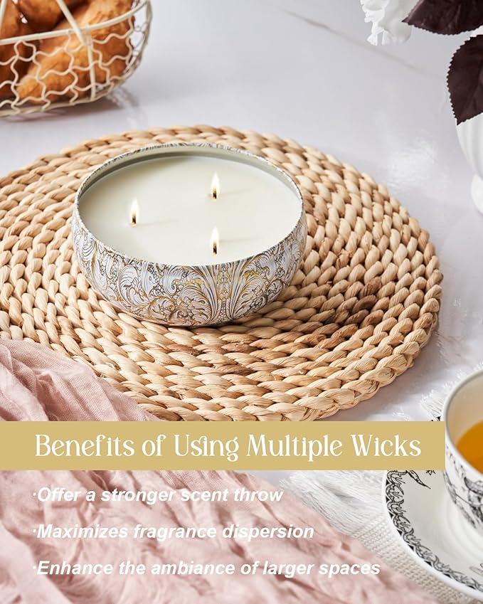 M&SENSE White Tea Scented Candles, Large 3 Wick Soy Tin Candle, Over 40 Hour Burning Time, 100% Natural Vegan Wax, Relaxing Aromatherapy Aesthetic Candle Gift for Women Men