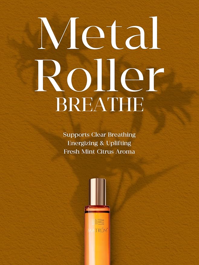 Metal Essential Oil Roller, Breathe Essential Oil Support Immunity, Headache Relief, Therapeutic Grade Aromatherapy Blend With Peppermint+Frankincense+Eucalyptus+Tea Tree Oil, Mint Citrus Scent