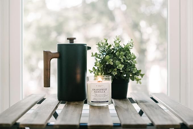 PERIPETI Home Grapefruit + Vanilla Soy Candle - Long-Lasting Scented Candle with a Wooden Wick for Relaxing Aromatherapy - 8.5oz Natural Wax for Home, Spa, or Gift