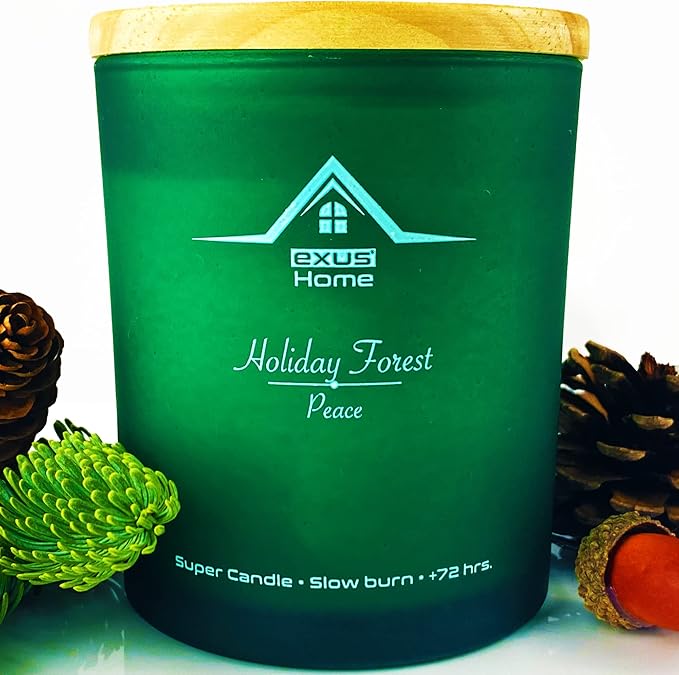 Exus Hand Crafted, Soy Wax, Wood Wick, Aromatic Candle. Non-Toxic (Holiday Forest/Peace)