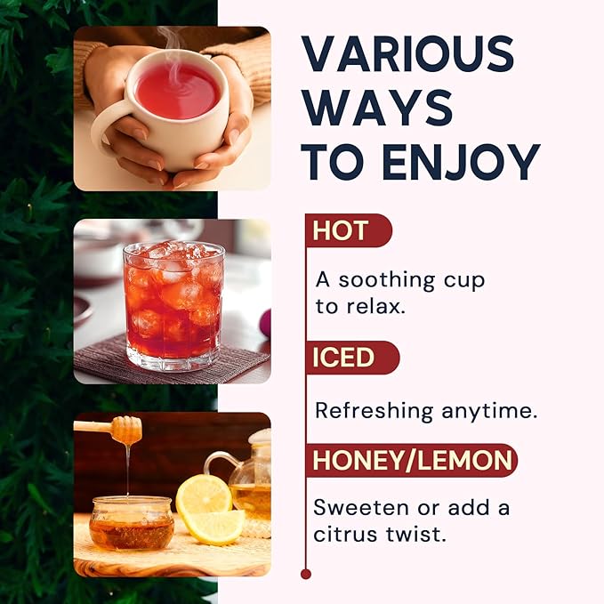 Hibiscus Tea Bags, Hibiscus Flower Herbal Tea - Caffeine & Sugar Free, 50 Teabags
