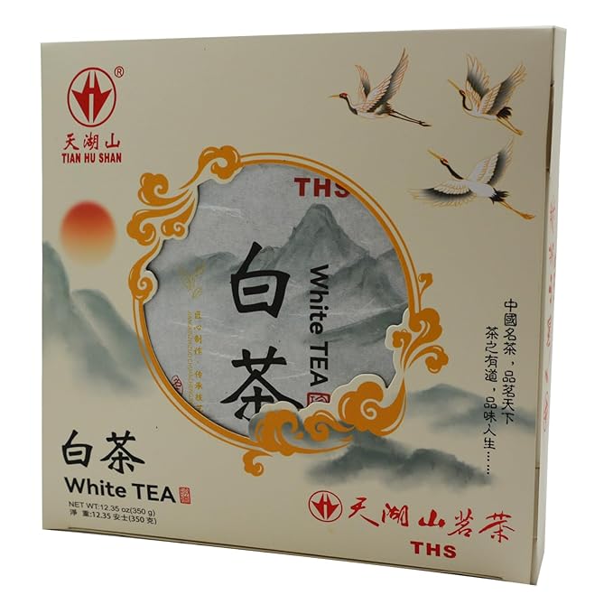 TIAN HU SHAN White Tea Cake, Premium White Peony Tea 12.35oz / 350g, Smooth & Fresh Taste Low Caffeine Chinese Tea