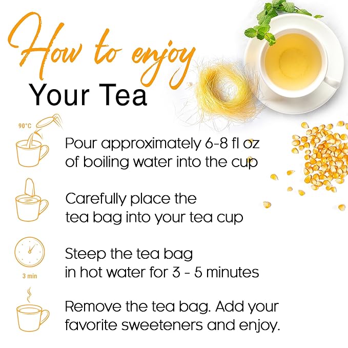 FreshDrinkUS, Premium 75 Tea Bags Corn Silk Tea, 100% Natural & Pure from Corn Silk. Herbal Tea. Clean Ingredients. Made with Natural Material Tea Bags. No Sugar, No Caffeine, Vegan.