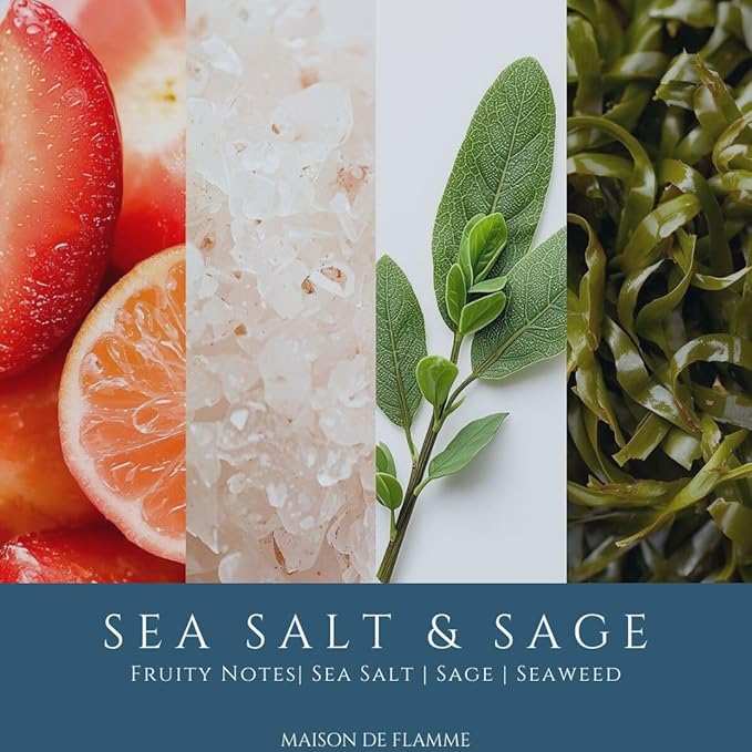 Sea Salt & Sage Scented Candle – 150g / 5.3 oz Soy Wax Blend with 10% Fragrance Load – Cotton Wick Home Candle for Bedroom, Bathroom & Living Room