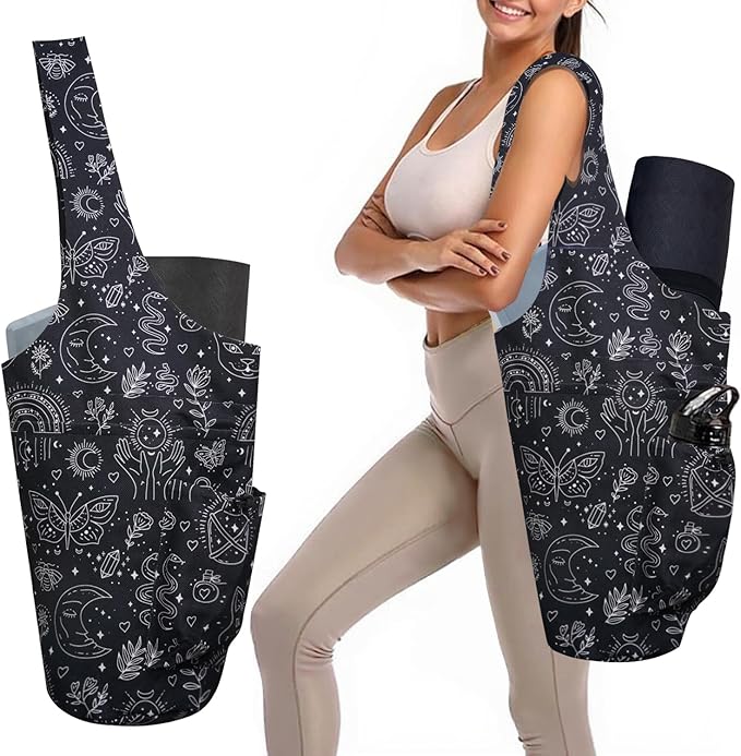 saniwu Yoga Mat Bag Carrier for Women Workout Large Waterproof with Zipper Pocket, Keychain and Wide Shoulder Straps