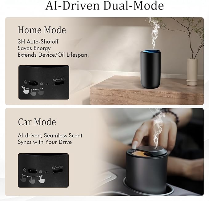 Waterless Diffuser for Essential Oil, Rechargeable Mini Fragrance Scent Air Machine, 3-Color Ambient Night Light, Aluminum, 0.51 Oz/15mL, 3 Countdown Timers & 3 Mist Levels for Home, Car, Titanium