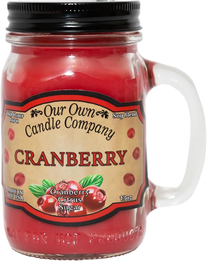 Our Own Candle Company, Cranberry Scented Mason Jar Candle, 100 Hour Burn Time, 13 Ounces